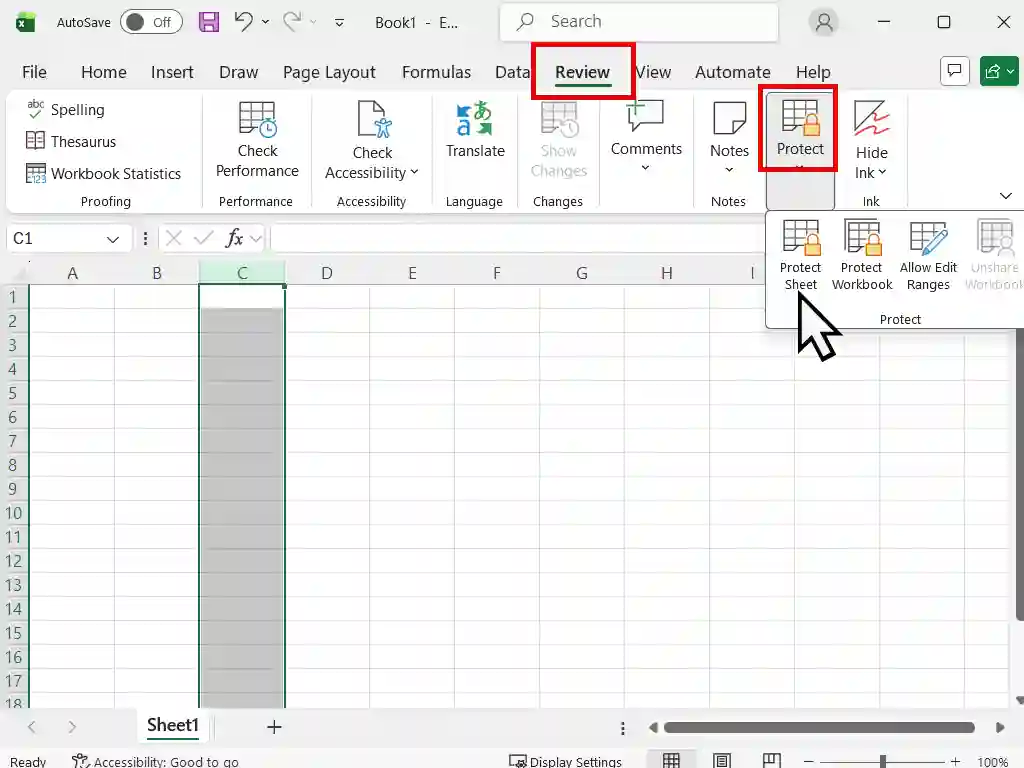 Lock specific cells in Excel