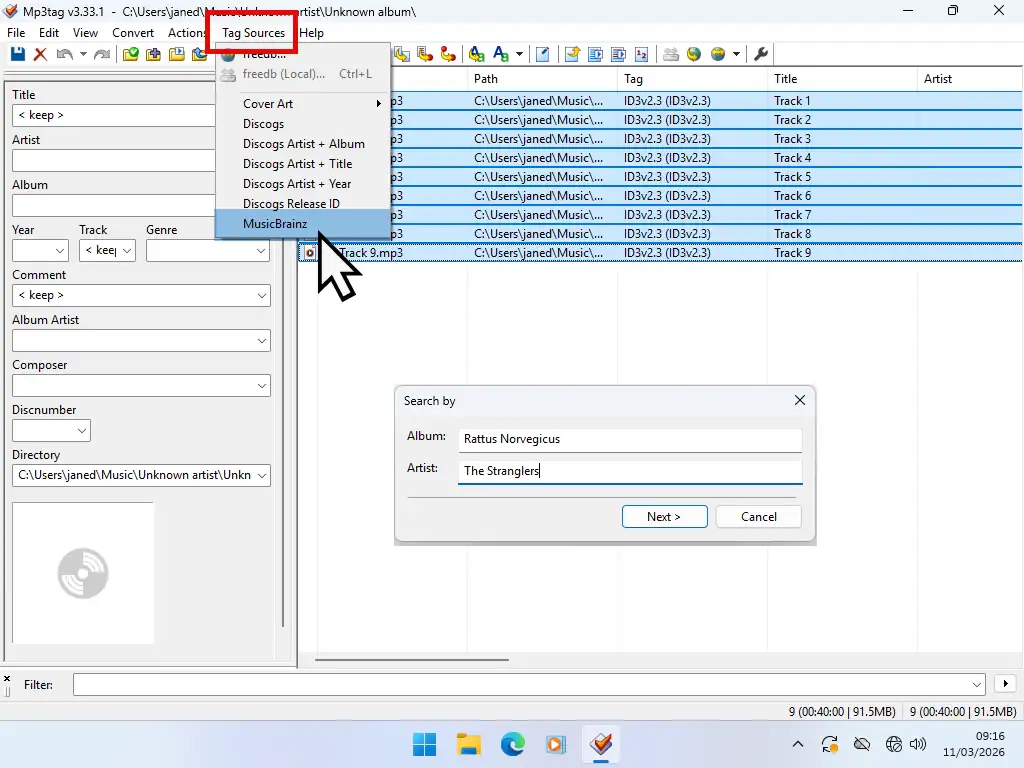 Enter the Album and Artist name.